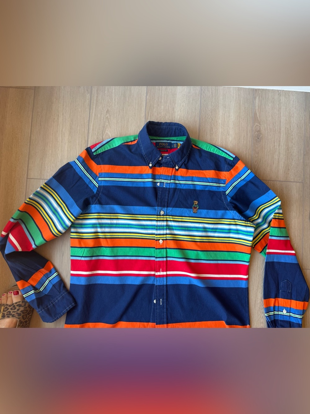 Polo Ralph Lauren Polo Bear Multicolor Striped Oxford Shirt L - Picture 6 of 7